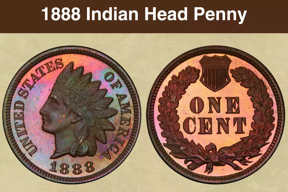 1888 Indian Head penny obverse and reverse showing Liberty portrait and ONE CENT wreath design