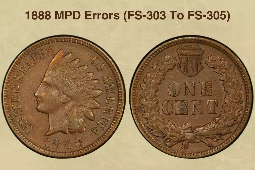 Close-up of the 1888 Indian Head penny Misplaced Date FS-303 showing an errant date digit punched into the neck or field area