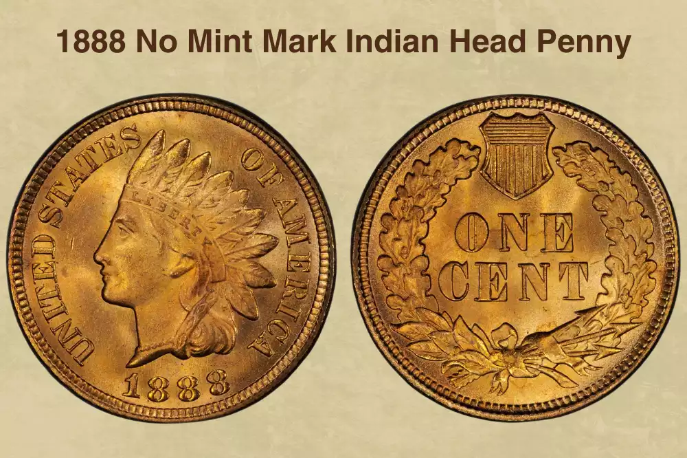 Grading strip showing 1888 Indian Head pennies in four condition tiers from worn Good grade to brilliant Mint State